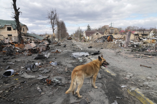 Il presidente Zelensky fra i cittadini del villaggio martoriato di Bucha