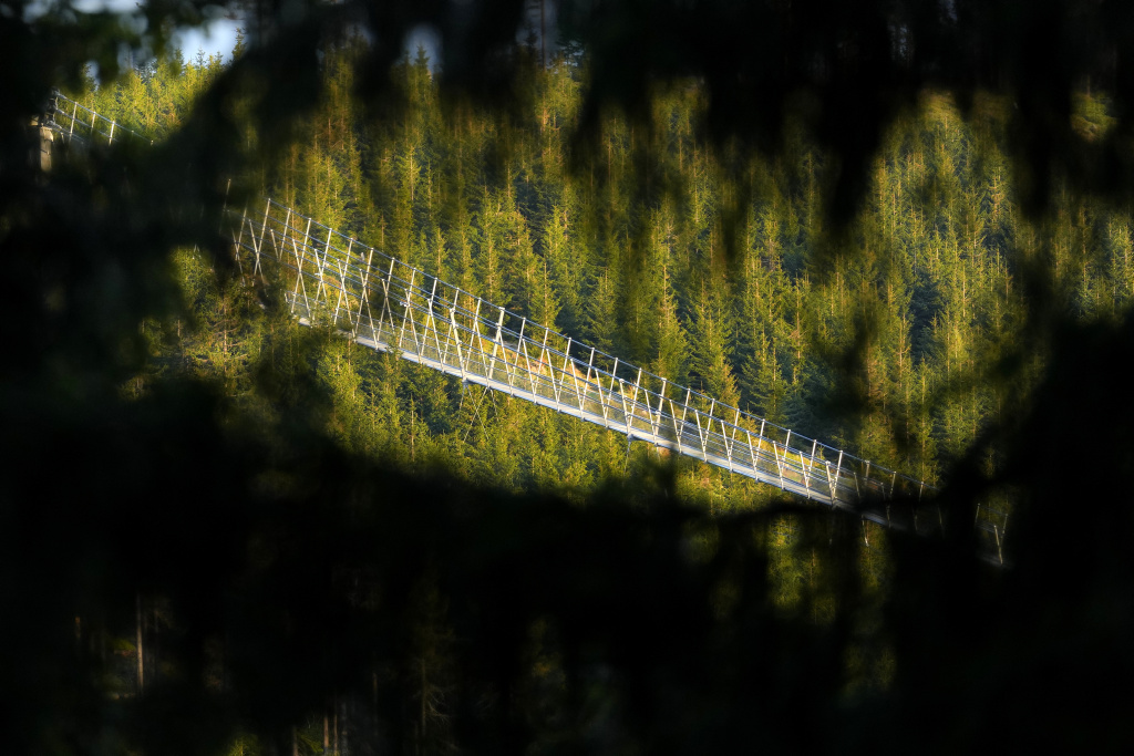 Ponte pedonale sospeso piu lungo del mondo in una località di montagna a Dolni Morava