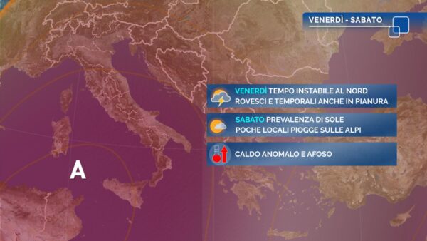 Caldo intenso soprattutto al centro-sud, picchi oltre i 35°. Al nord instabilità e temporali